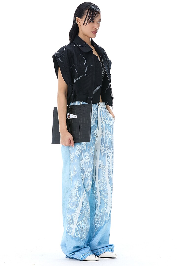 Light Blue Cotton Digital Printed Pants by Kanika Goyal at Pernia's Pop Up Shop