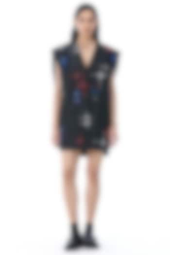 Black Cotton Embellished Mini Blazer Cocktail Dress by Kanika Goyal at Pernia's Pop Up Shop