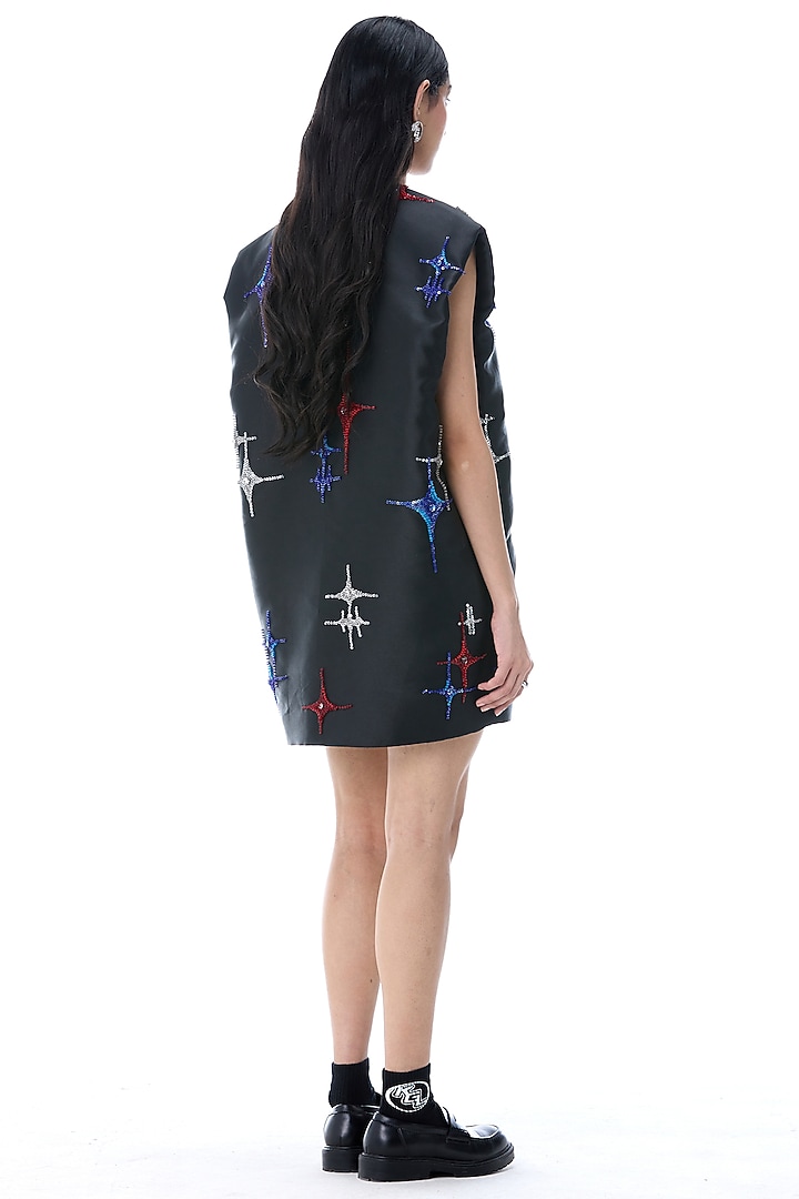 Black Cotton Embellished Mini Blazer Cocktail Dress by Kanika Goyal at Pernia's Pop Up Shop
