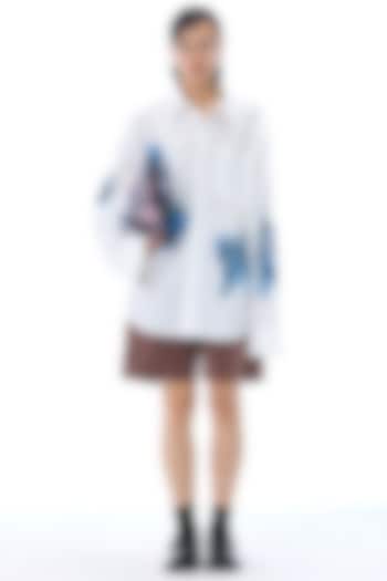 White Cotton Embellished & Printed Shirt by Kanika Goyal at Pernia's Pop Up Shop