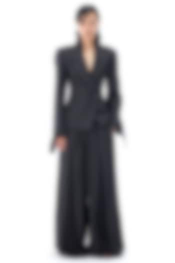 Black Polyester Blazer by Kanika Goyal at Pernia's Pop Up Shop