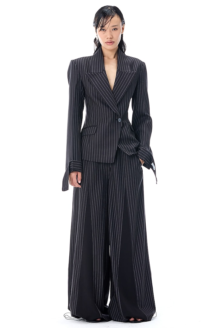 Black Polyester Blazer by Kanika Goyal at Pernia's Pop Up Shop