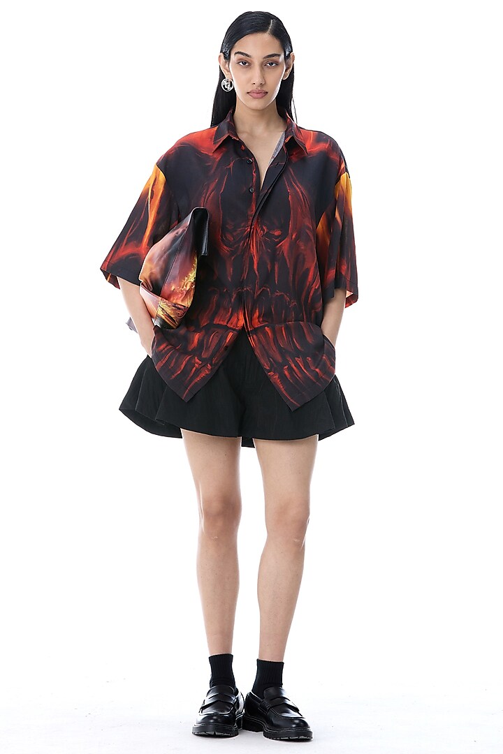 Black Polyester Wide-Legged Shorts by Kanika Goyal at Pernia's Pop Up Shop