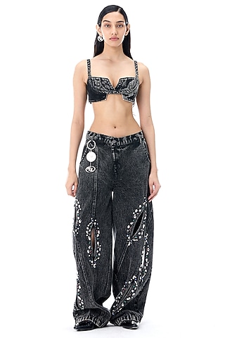 Black Cotton Denim Bralette by Kanika Goyal