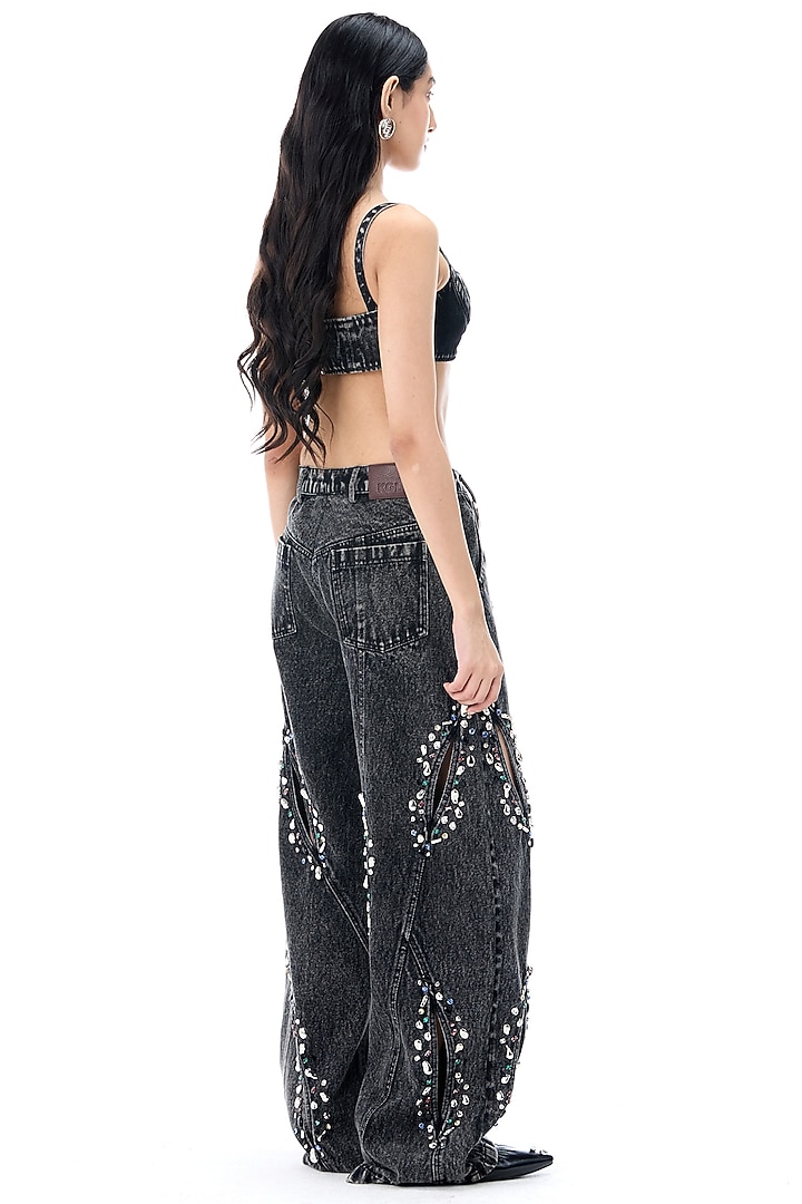 Black Cotton Denim Bralette by Kanika Goyal at Pernia's Pop Up Shop