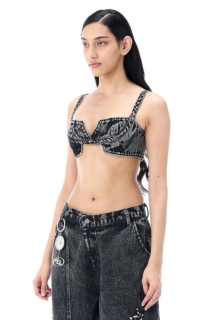 Black Cotton Denim Bralette by Kanika Goyal at Pernia's Pop Up Shop