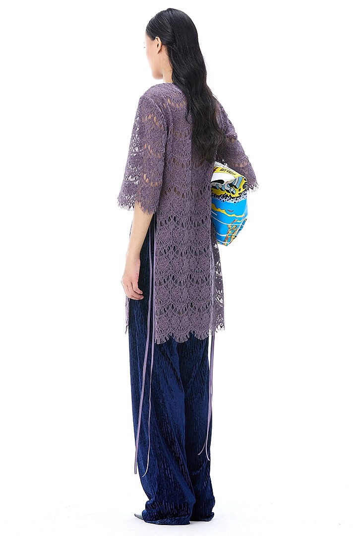 Purple Lace & Polyester Blend Mini Vacation Dress by Kanika Goyal at Pernia's Pop Up Shop