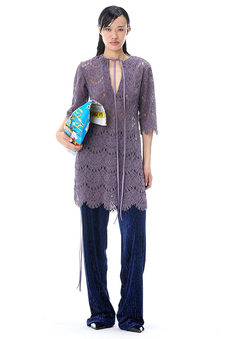 Dark Blue Polyester Pants by Kanika Goyal at Pernia's Pop Up Shop