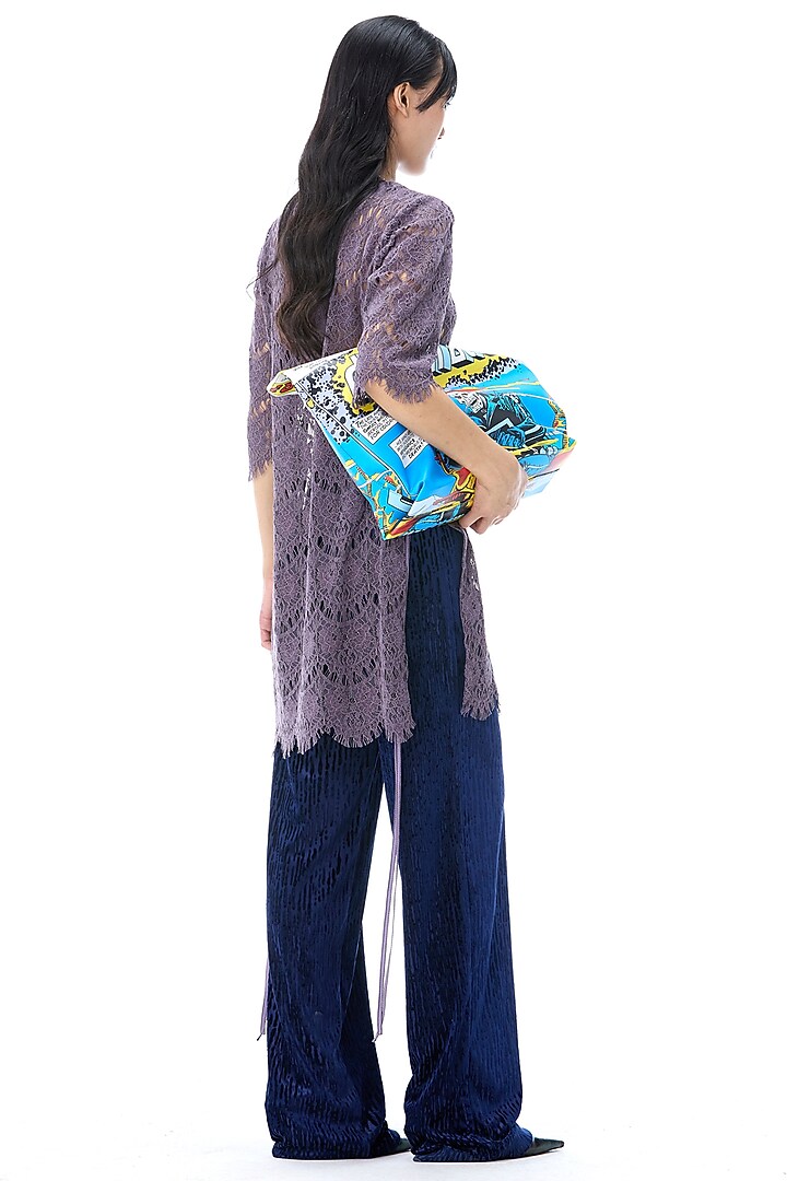 Dark Blue Polyester Pants by Kanika Goyal at Pernia's Pop Up Shop