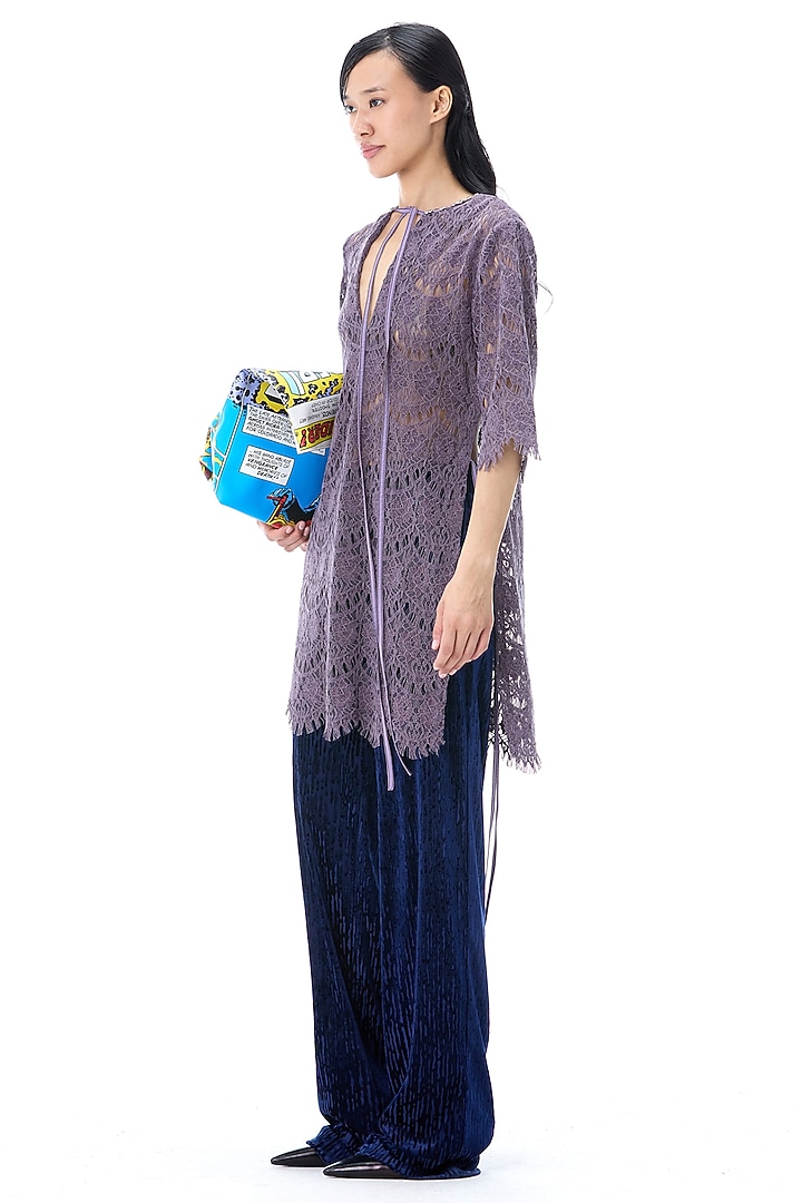 Dark Blue Polyester Pants by Kanika Goyal at Pernia's Pop Up Shop