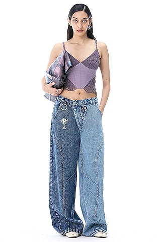 Lavender Polyester Corset Top by Kanika Goyal