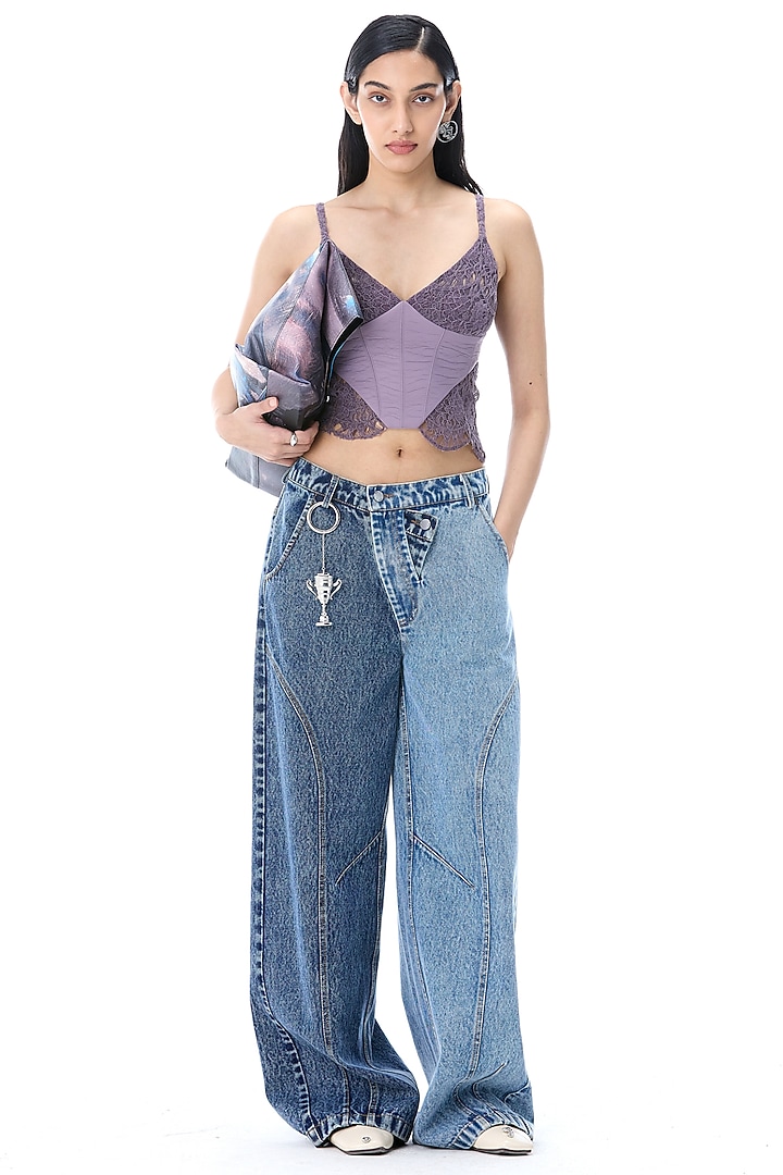 Two-Toned Denim Blue Cotton Pants by Kanika Goyal at Pernia's Pop Up Shop