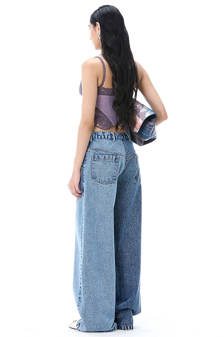 Two-Toned Denim Blue Cotton Pants by Kanika Goyal at Pernia's Pop Up Shop