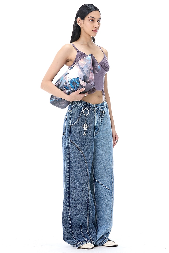 Two-Toned Denim Blue Cotton Pants by Kanika Goyal at Pernia's Pop Up Shop