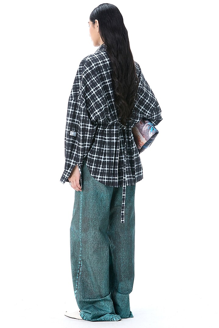 Black Cotton Checkered Oversized Shirt by Kanika Goyal at Pernia's Pop Up Shop