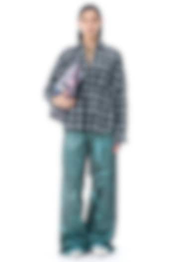 Blue Cotton Laser Printed Pants by Kanika Goyal at Pernia's Pop Up Shop