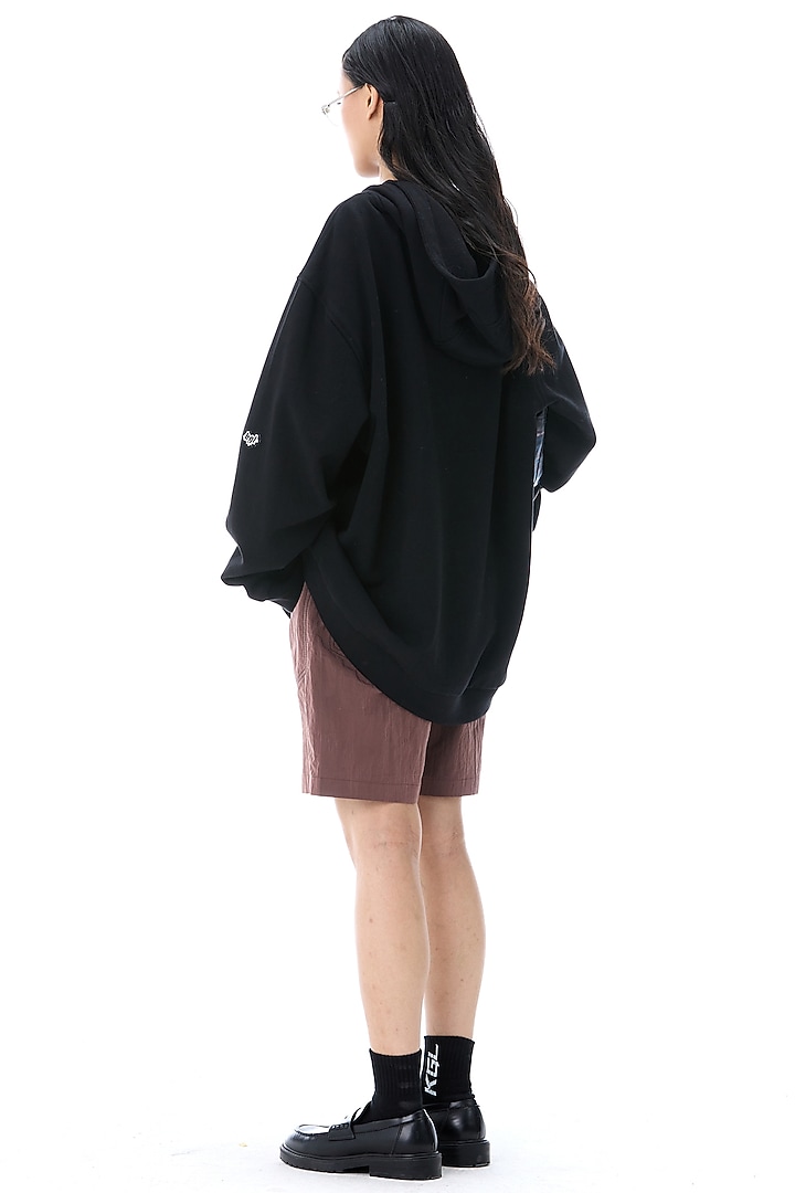 Black Cotton Printed & Embroidered Hoodie by Kanika Goyal at Pernia's Pop Up Shop