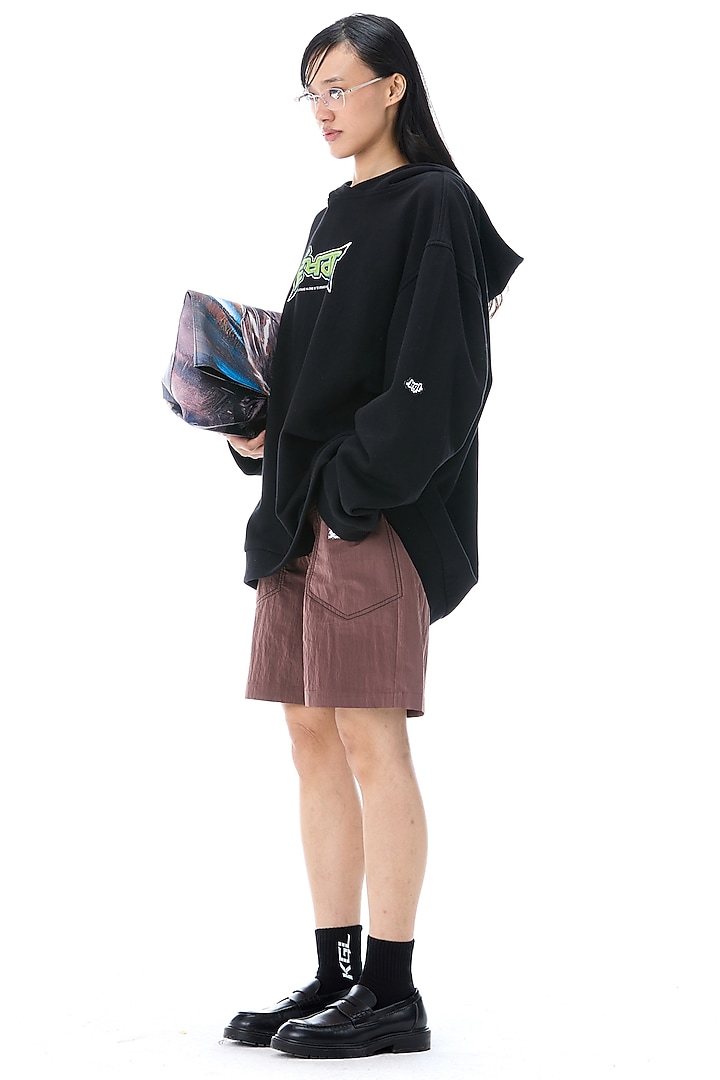 Black Cotton Printed & Embroidered Hoodie by Kanika Goyal at Pernia's Pop Up Shop