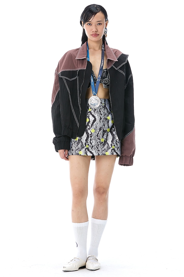 Black & Brown Poly Nylon Jacket by Kanika Goyal at Pernia's Pop Up Shop