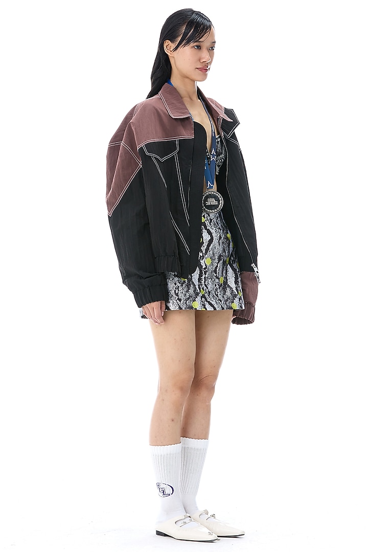 Black & Brown Poly Nylon Jacket by Kanika Goyal at Pernia's Pop Up Shop