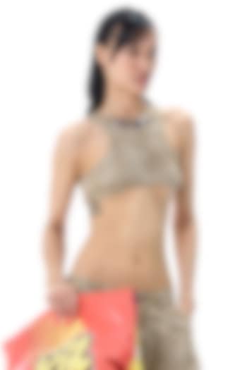 Beige Cotton Crop Bralette Top by Kanika Goyal at Pernia's Pop Up Shop