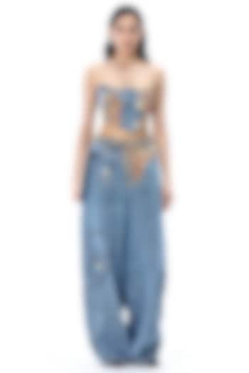 Denim Blue Cotton Pants by Kanika Goyal at Pernia's Pop Up Shop