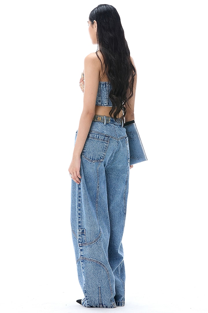 Denim Blue Cotton Pants by Kanika Goyal at Pernia's Pop Up Shop