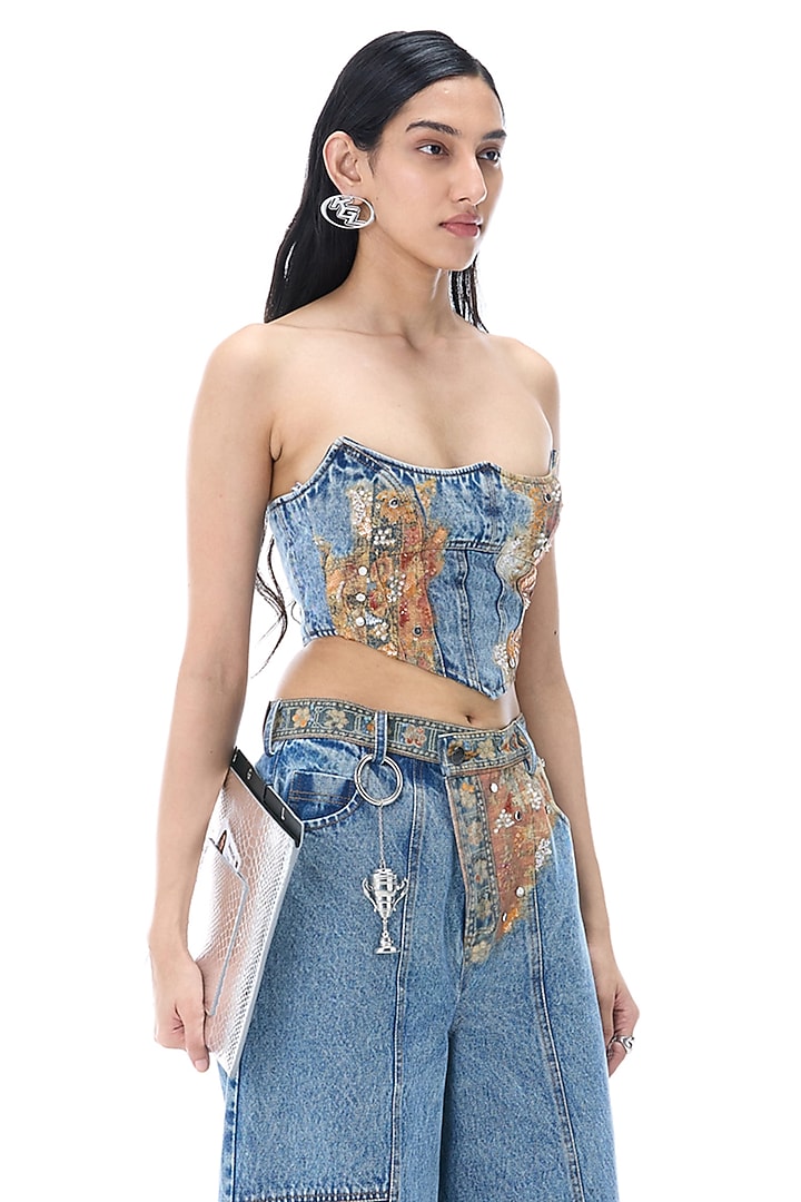 Denim Blue Cotton Pants by Kanika Goyal at Pernia's Pop Up Shop