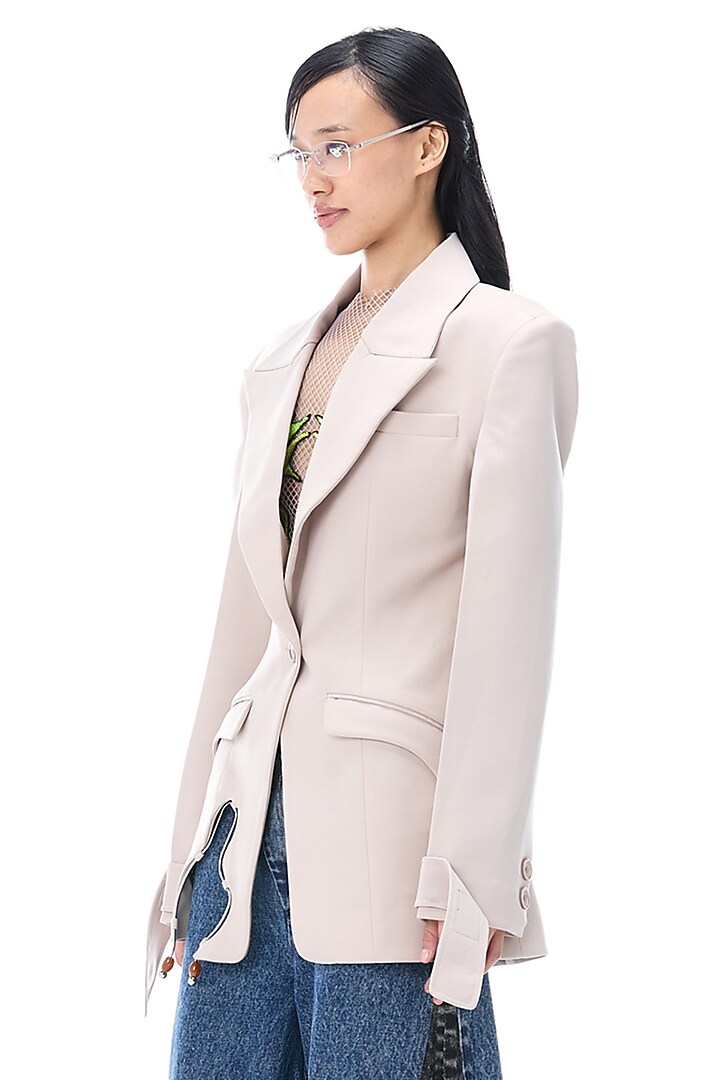 Beige Polyester Blazer by Kanika Goyal at Pernia's Pop Up Shop