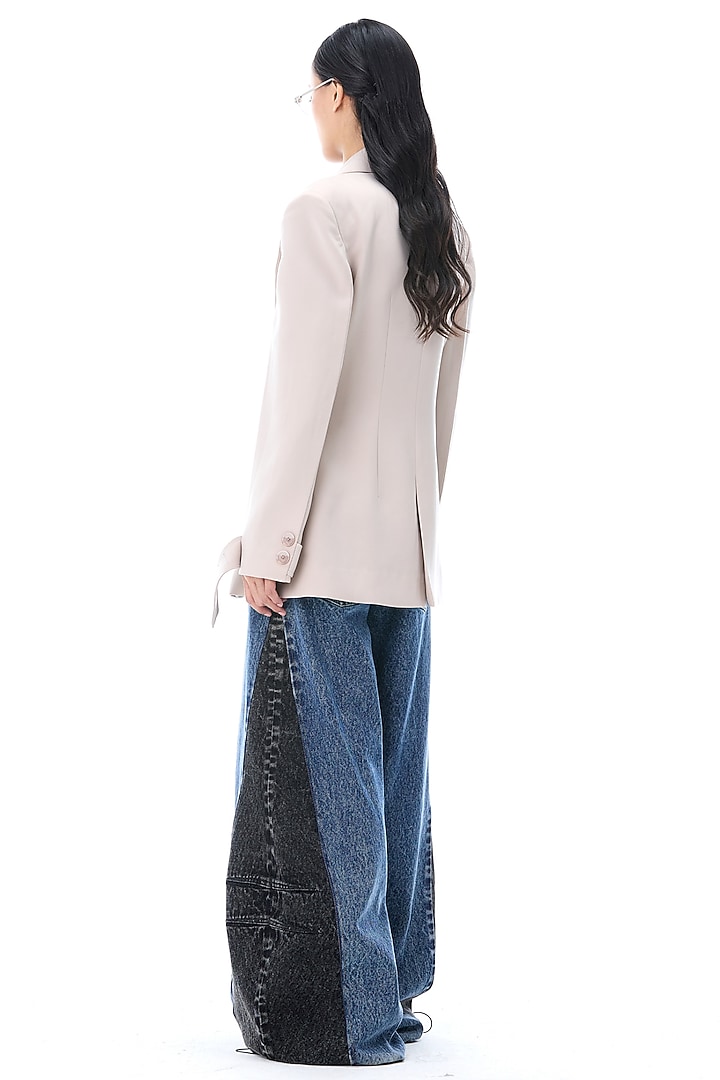 Beige Polyester Blazer by Kanika Goyal at Pernia's Pop Up Shop