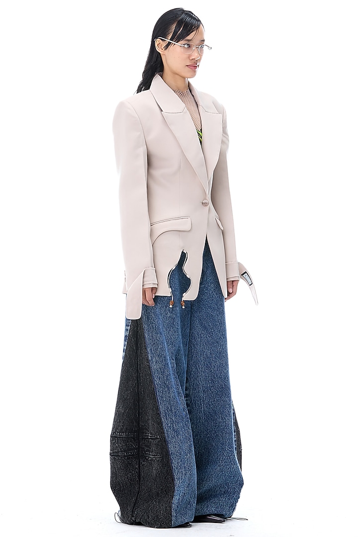 Beige Polyester Blazer by Kanika Goyal at Pernia's Pop Up Shop