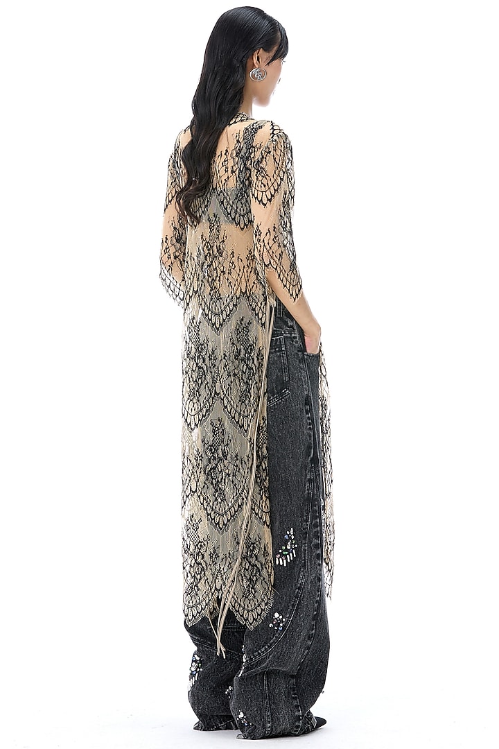 Beige & Black Polyester Lace Vacation Dress by Kanika Goyal at Pernia's Pop Up Shop