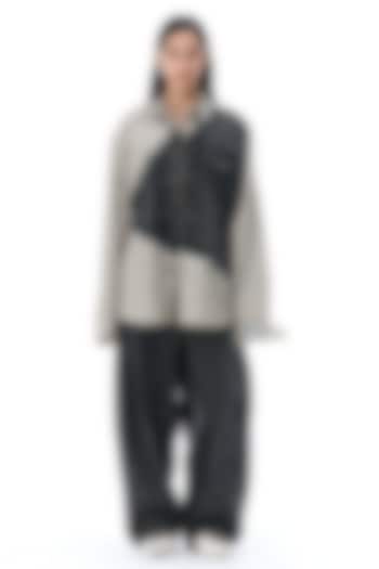 Black Denim & Grey Cotton Oversized Shirt by Kanika Goyal at Pernia's Pop Up Shop