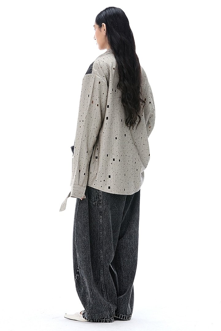 Black Denim & Grey Cotton Oversized Shirt by Kanika Goyal at Pernia's Pop Up Shop