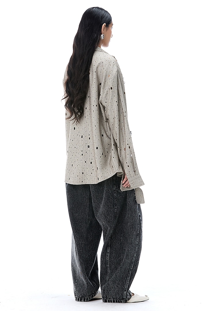 Black Denim & Grey Cotton Oversized Shirt by Kanika Goyal at Pernia's Pop Up Shop