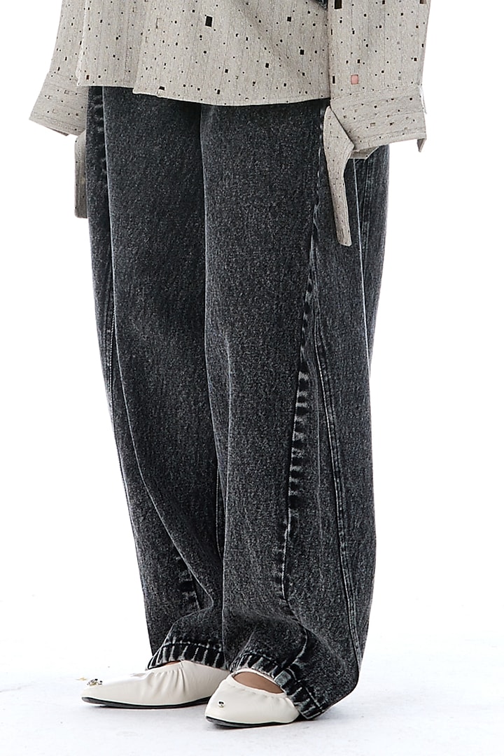 Black Denim Cotton Pants by Kanika Goyal at Pernia's Pop Up Shop