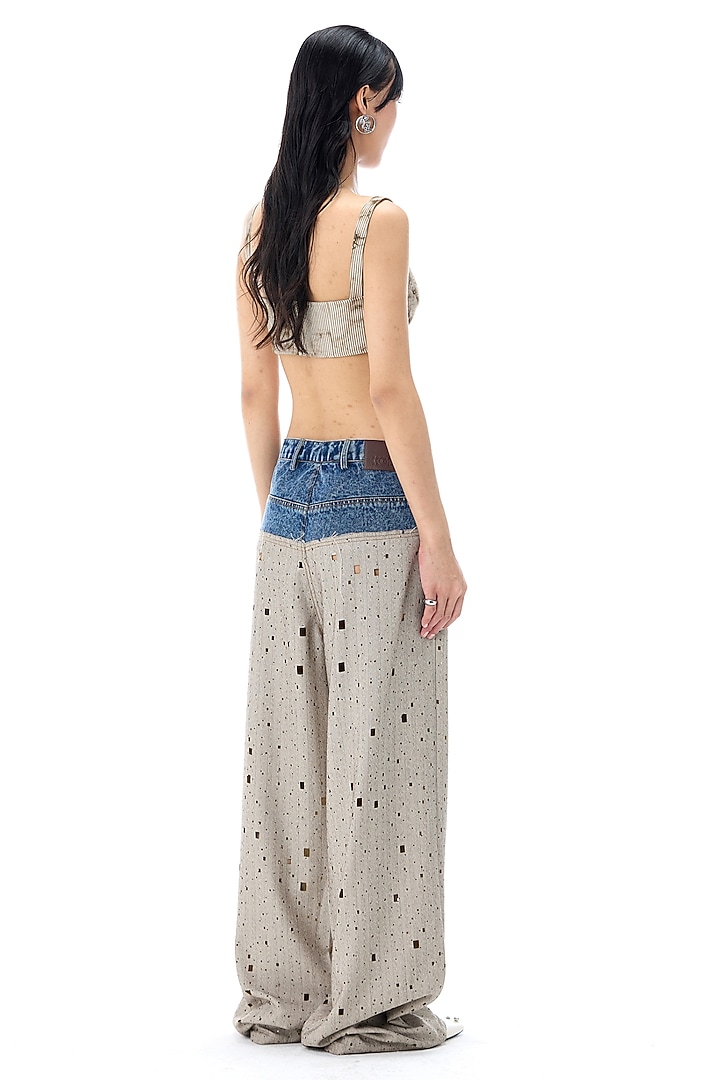 Blue & Grey Cotton Wide-Legged Pants by Kanika Goyal at Pernia's Pop Up Shop