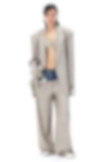 Grey Polyester Oversized Blazer by Kanika Goyal at Pernia's Pop Up Shop