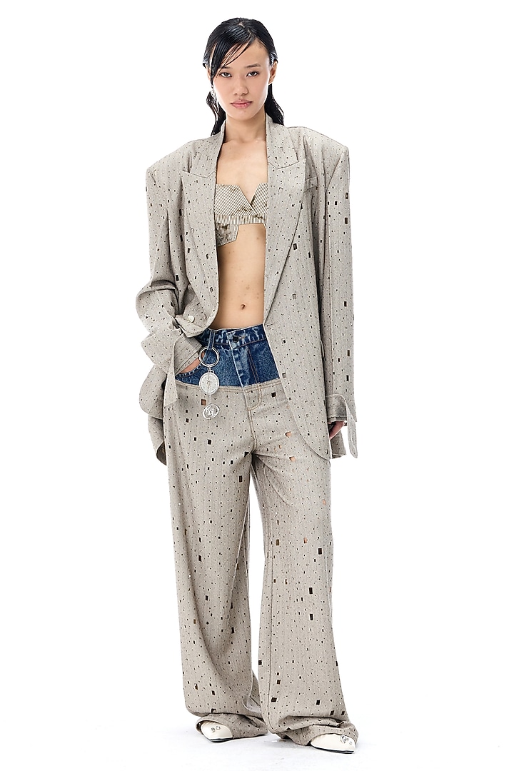 Grey Polyester Oversized Blazer by Kanika Goyal at Pernia's Pop Up Shop