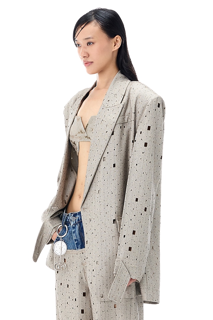 Grey Polyester Oversized Blazer by Kanika Goyal at Pernia's Pop Up Shop