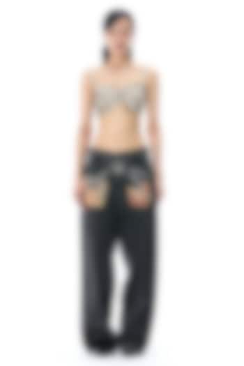 Black Cotton Denim Pants by Kanika Goyal at Pernia's Pop Up Shop