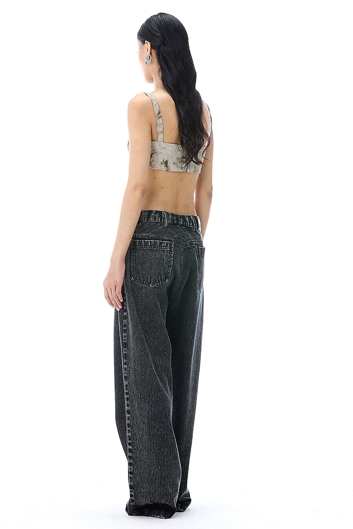 Black Cotton Denim Pants by Kanika Goyal at Pernia's Pop Up Shop