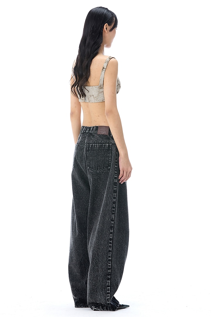 Black Cotton Denim Pants by Kanika Goyal at Pernia's Pop Up Shop