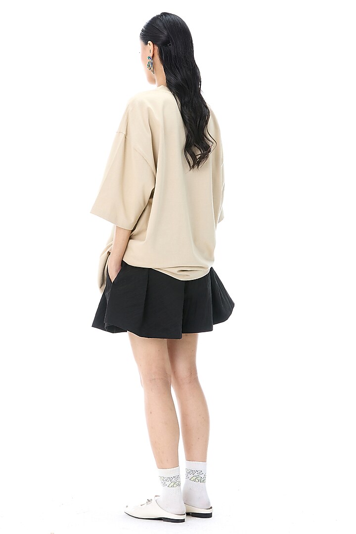 Beige Cotton Printed T-shirt by Kanika Goyal at Pernia's Pop Up Shop