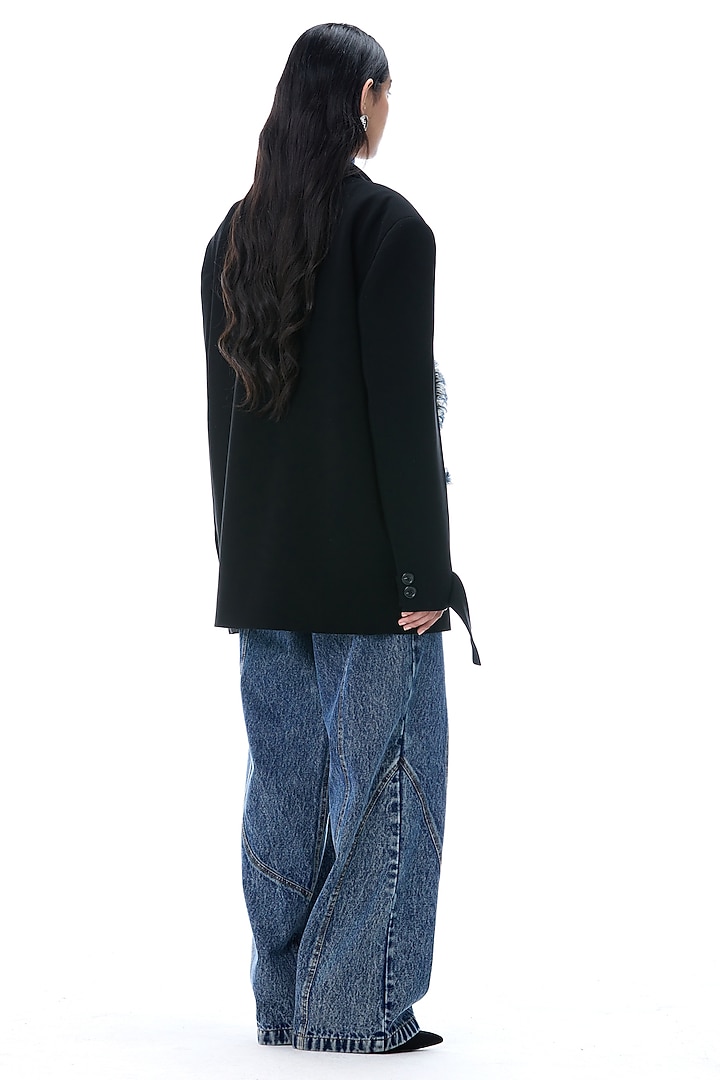 Black Cotton & Polyester Blazer by Kanika Goyal at Pernia's Pop Up Shop