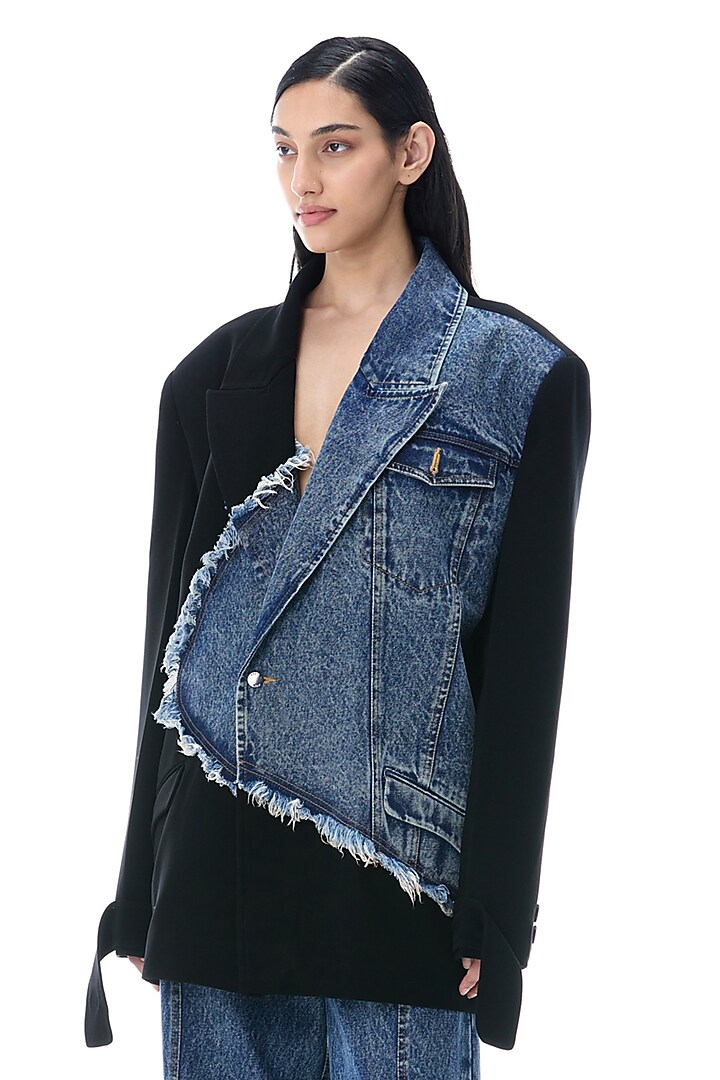 Black Cotton & Polyester Blazer by Kanika Goyal at Pernia's Pop Up Shop