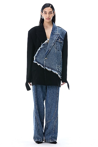 Blue Cotton Straight-Fit Denim Pants by Kanika Goyal