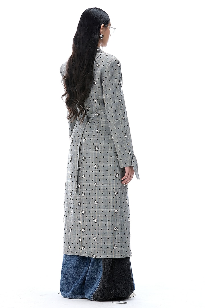 Grey Polyester Embellished Coat by Kanika Goyal at Pernia's Pop Up Shop