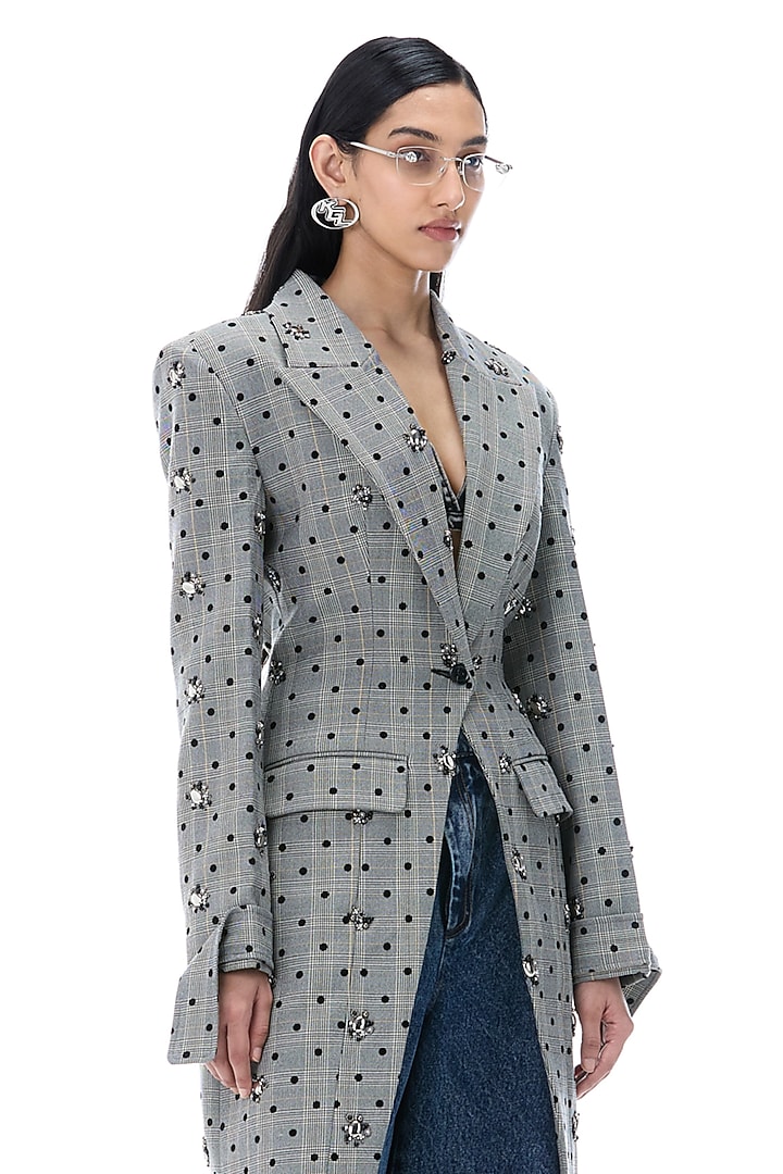 Grey Polyester Embellished Coat by Kanika Goyal at Pernia's Pop Up Shop