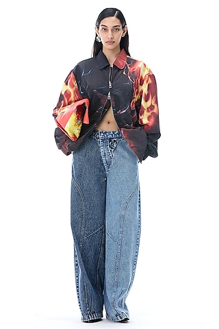 Multi-Colored Polyester Engineered Printed Jacket by Kanika Goyal